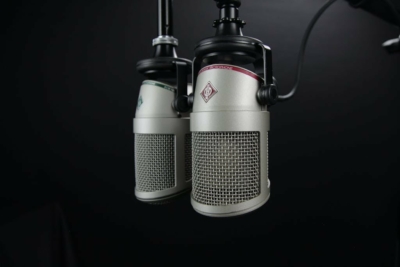 Two Gray Condenser Microphones